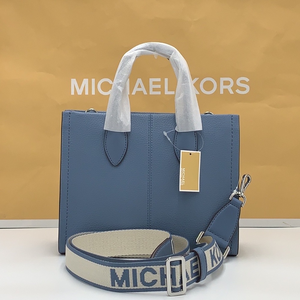 Michael Kors Mirella Small Pebbled Leather Crossbody Top Zip XBODY Bag Denim NWT - Picture 7 of 16
